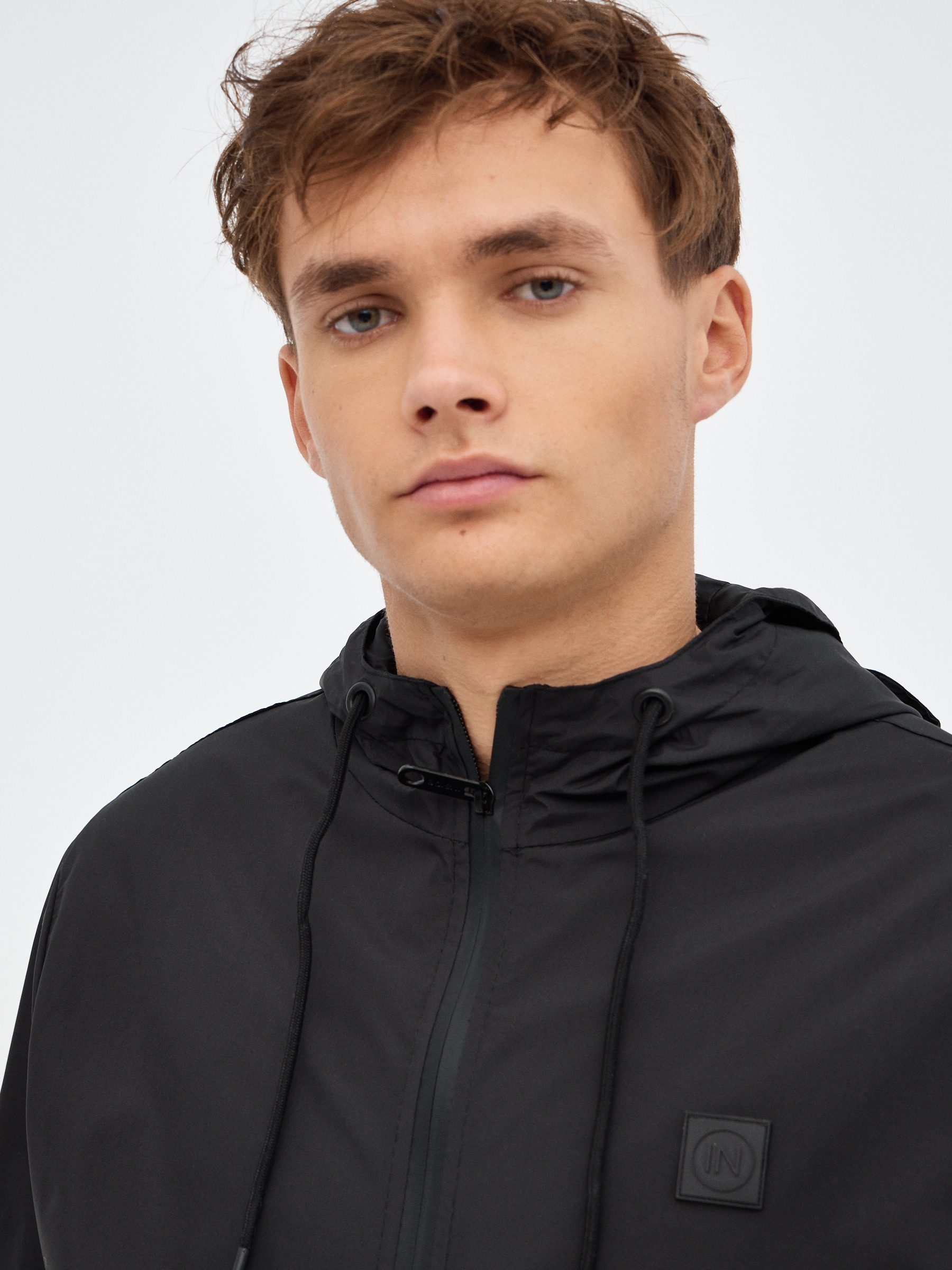 Open jacket with text black middle front view