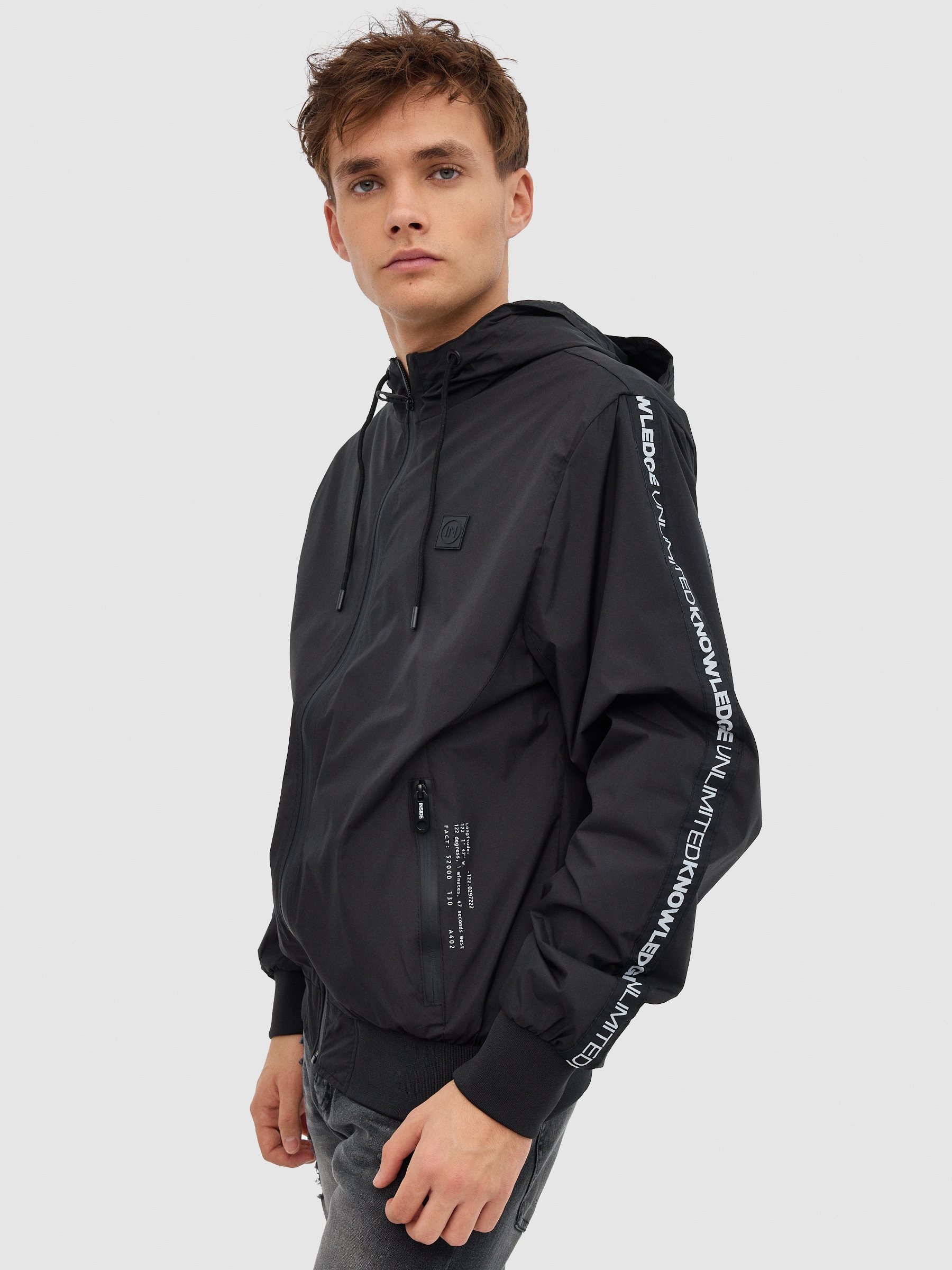 Open jacket with text black middle front view
