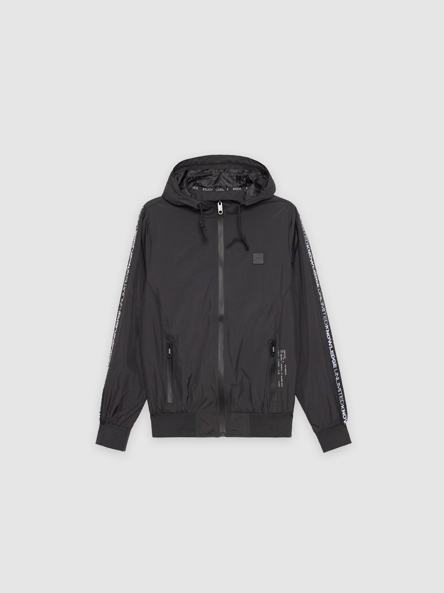 Open jacket with text black middle front view