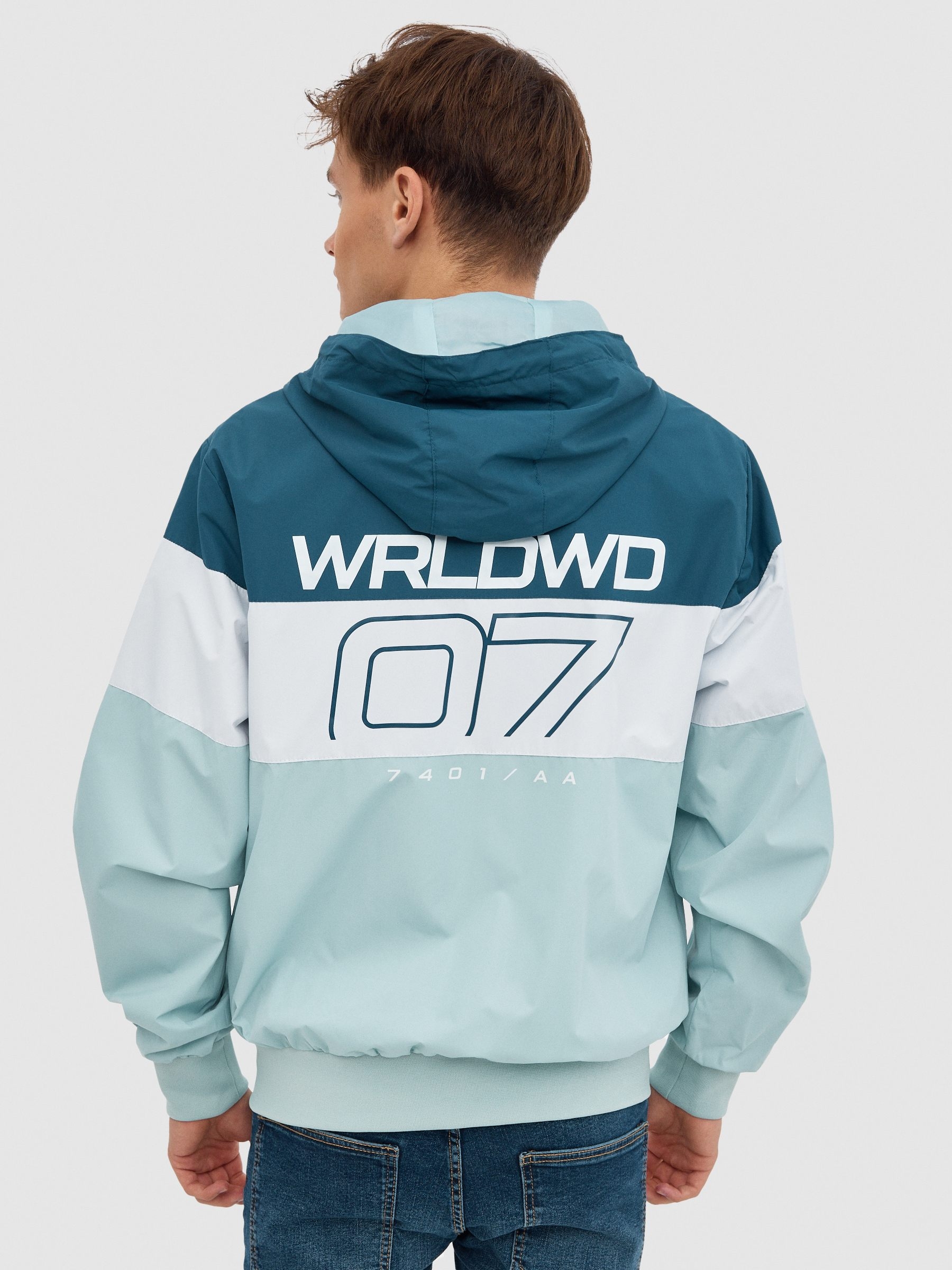 Jacket with hood green middle front view