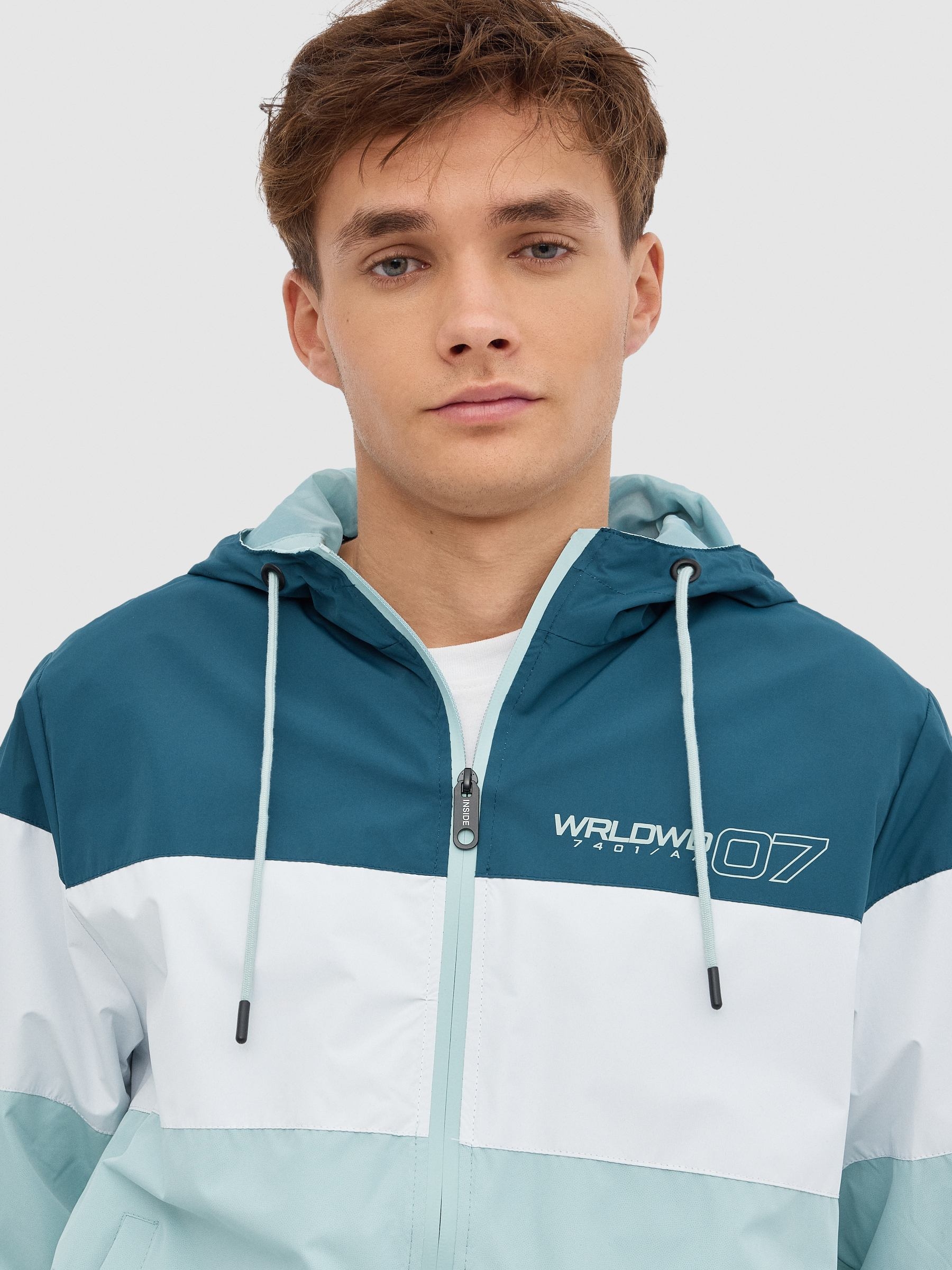 Jacket with hood green middle front view