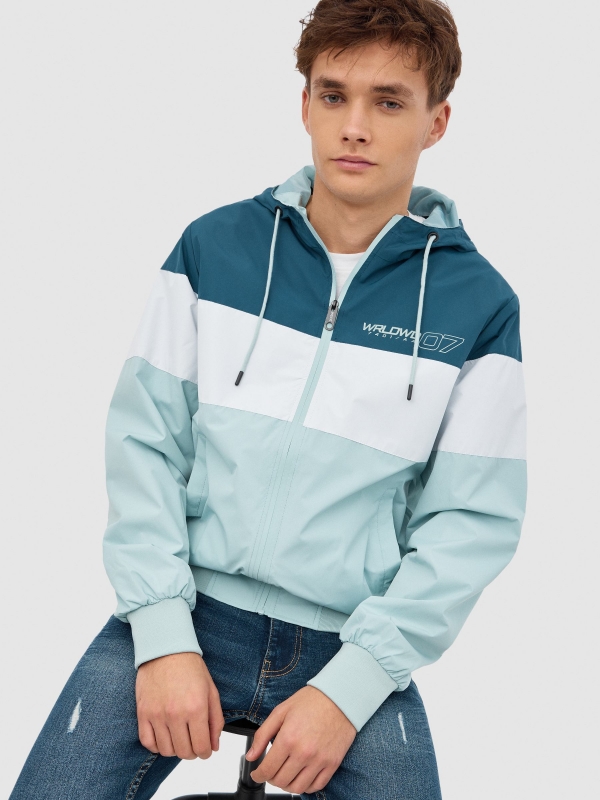 Jacket with hood green detail view