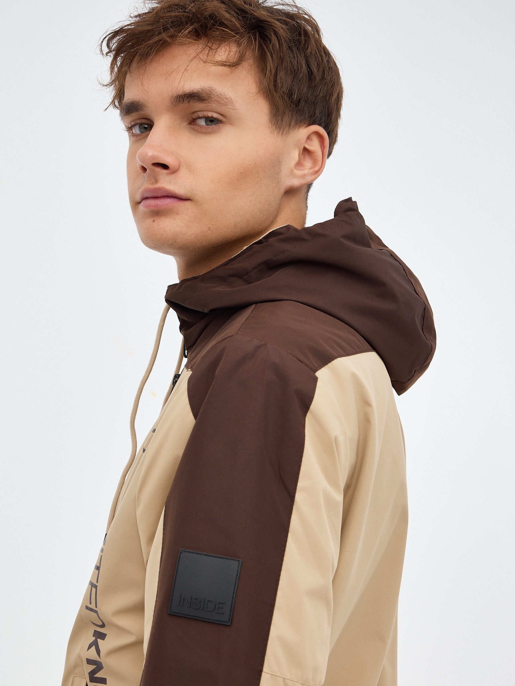 Jacket with hood sand middle front view