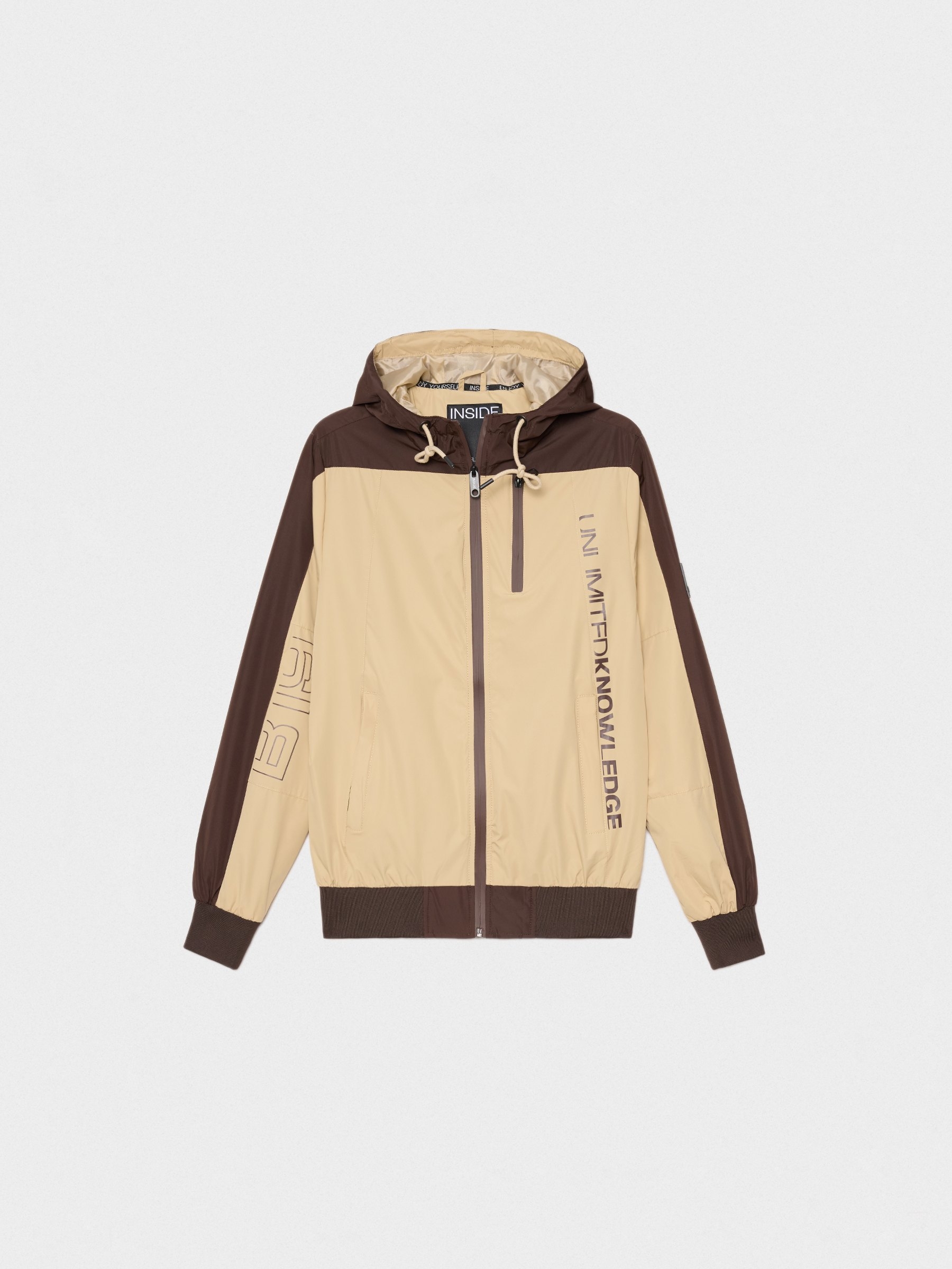 Jacket with hood sand middle front view