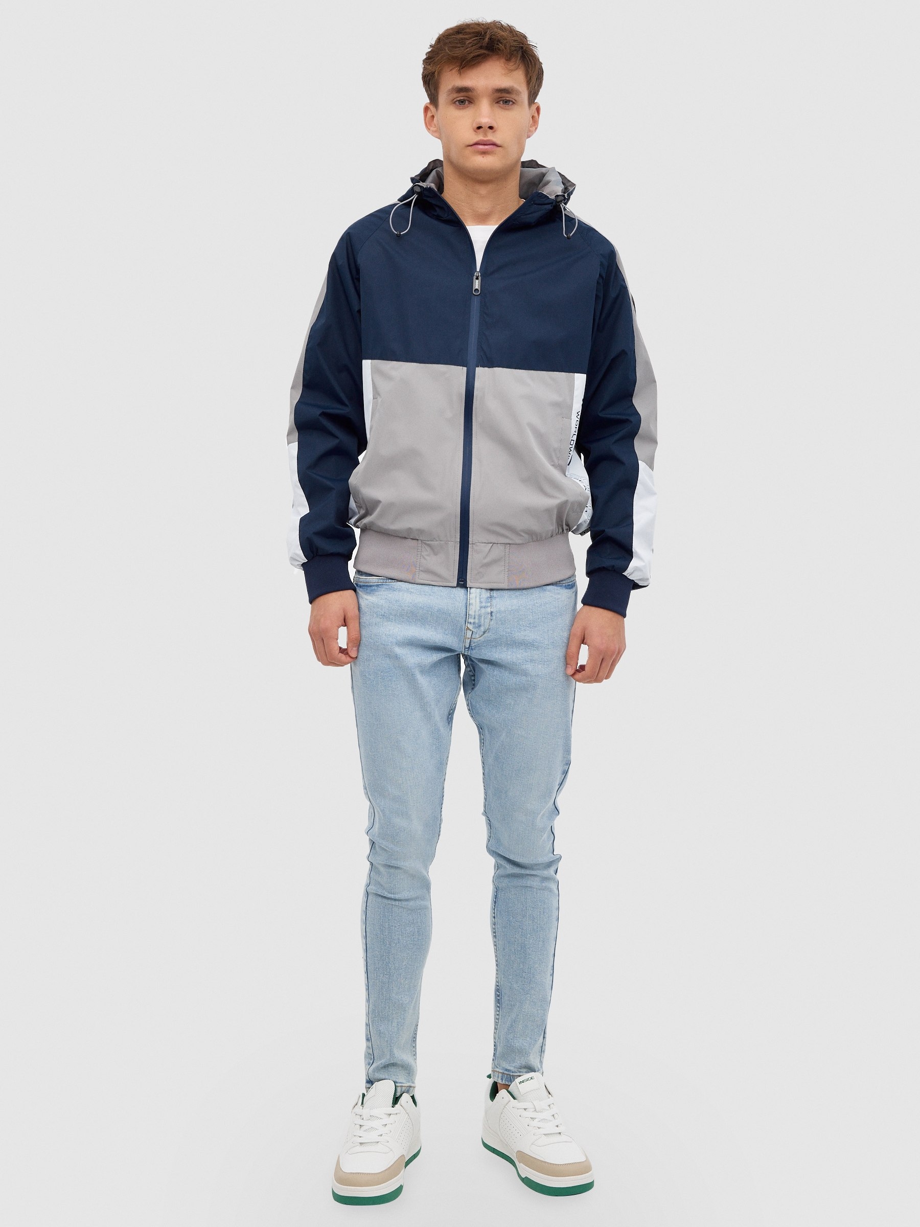 Lightweight hooded jacket navy middle front view