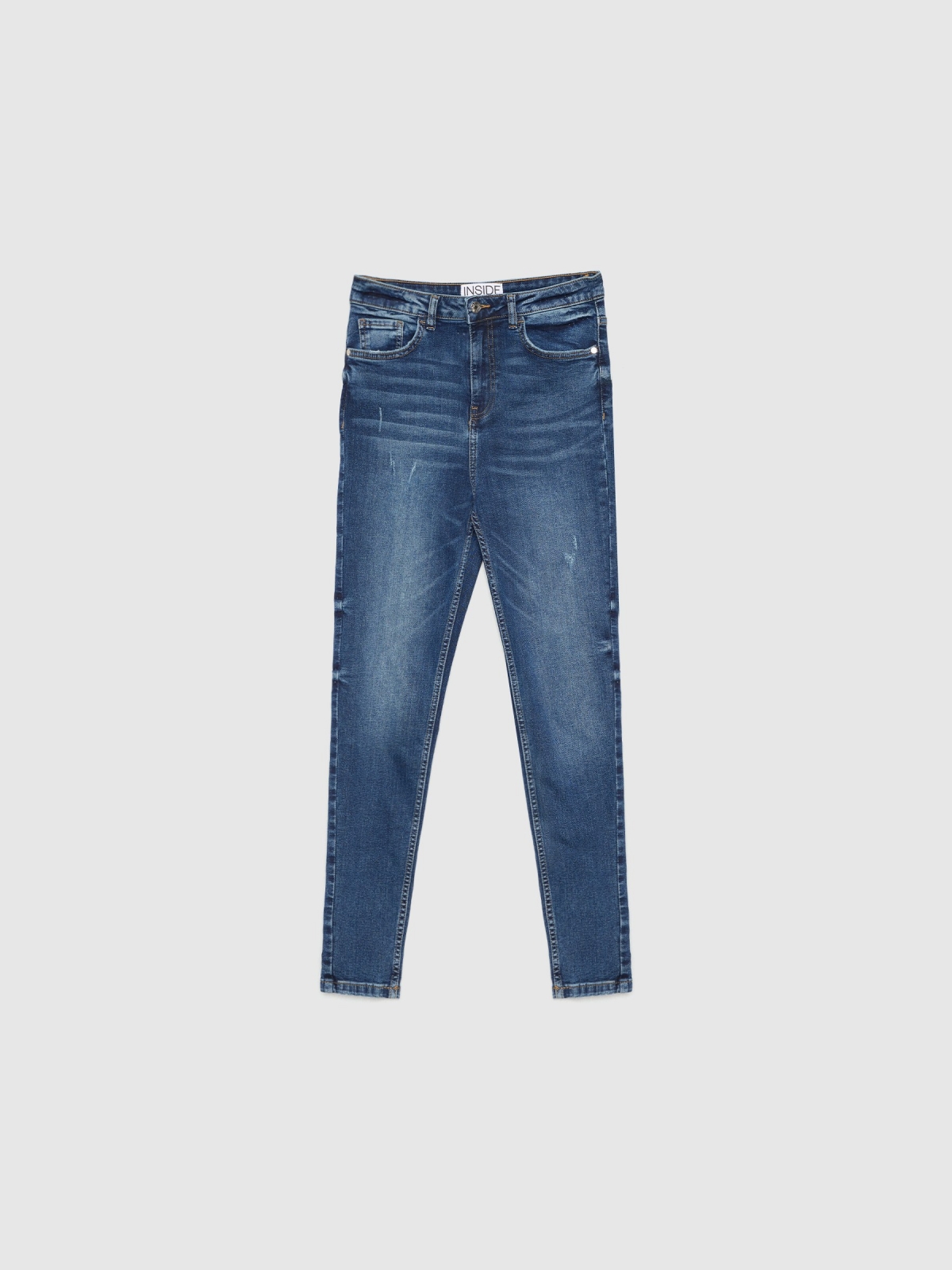 %Pto% High-waisted skinny jeans with ripped dark blue front view