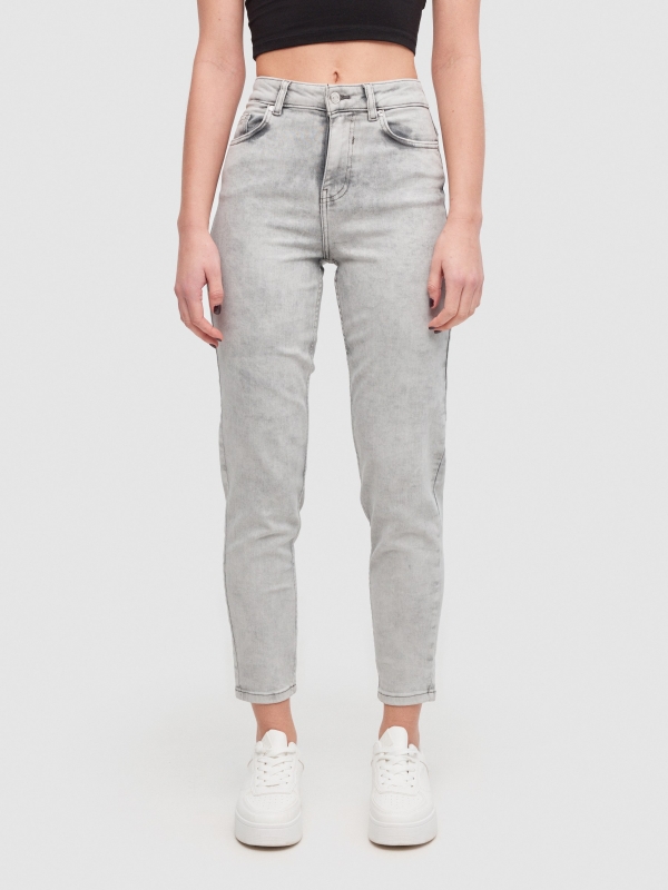 Jeans mom slim fit medium grey middle front view