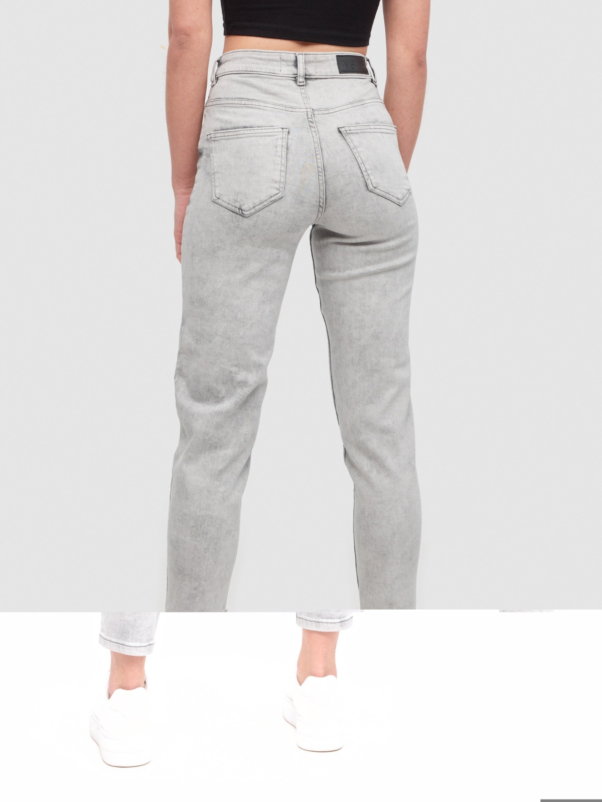 Jeans mom slim fit medium grey middle back view