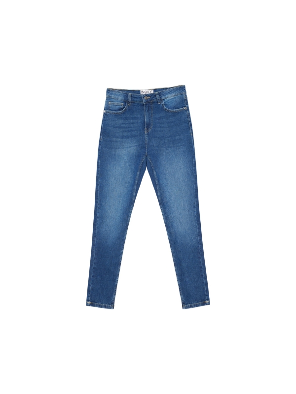  Jeans skinny de cintura média com rasgos azul escuro vista frontal