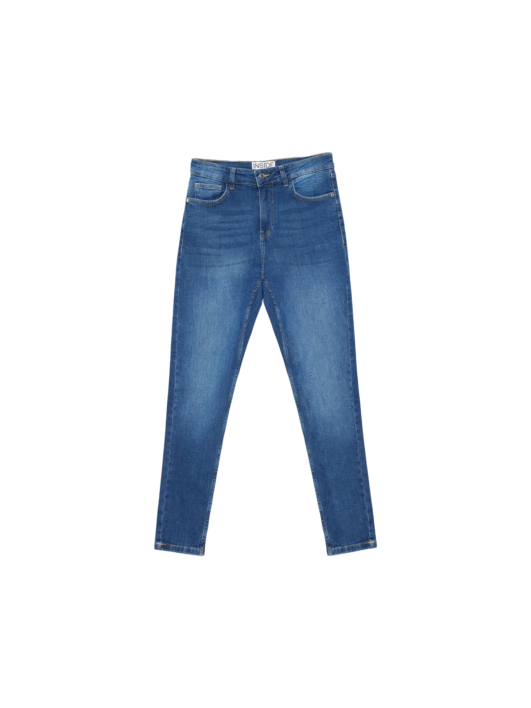 Jeans skinny de cintura média com rasgos azul escuro vista geral frontal