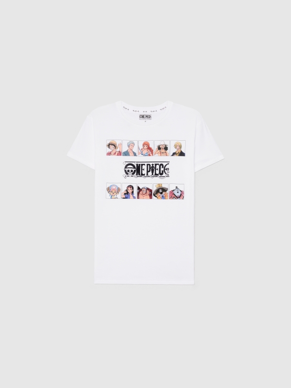  T-shirt das personagens de One Piece branco vista frontal