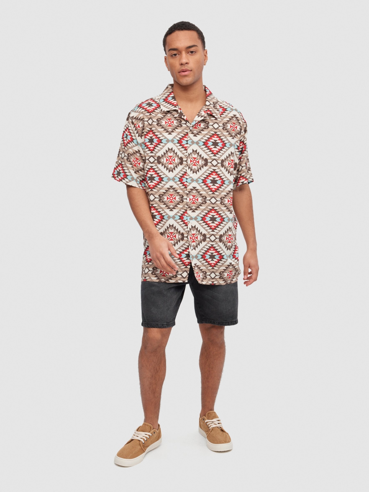 Camisa étnica allover beige vista general frontal