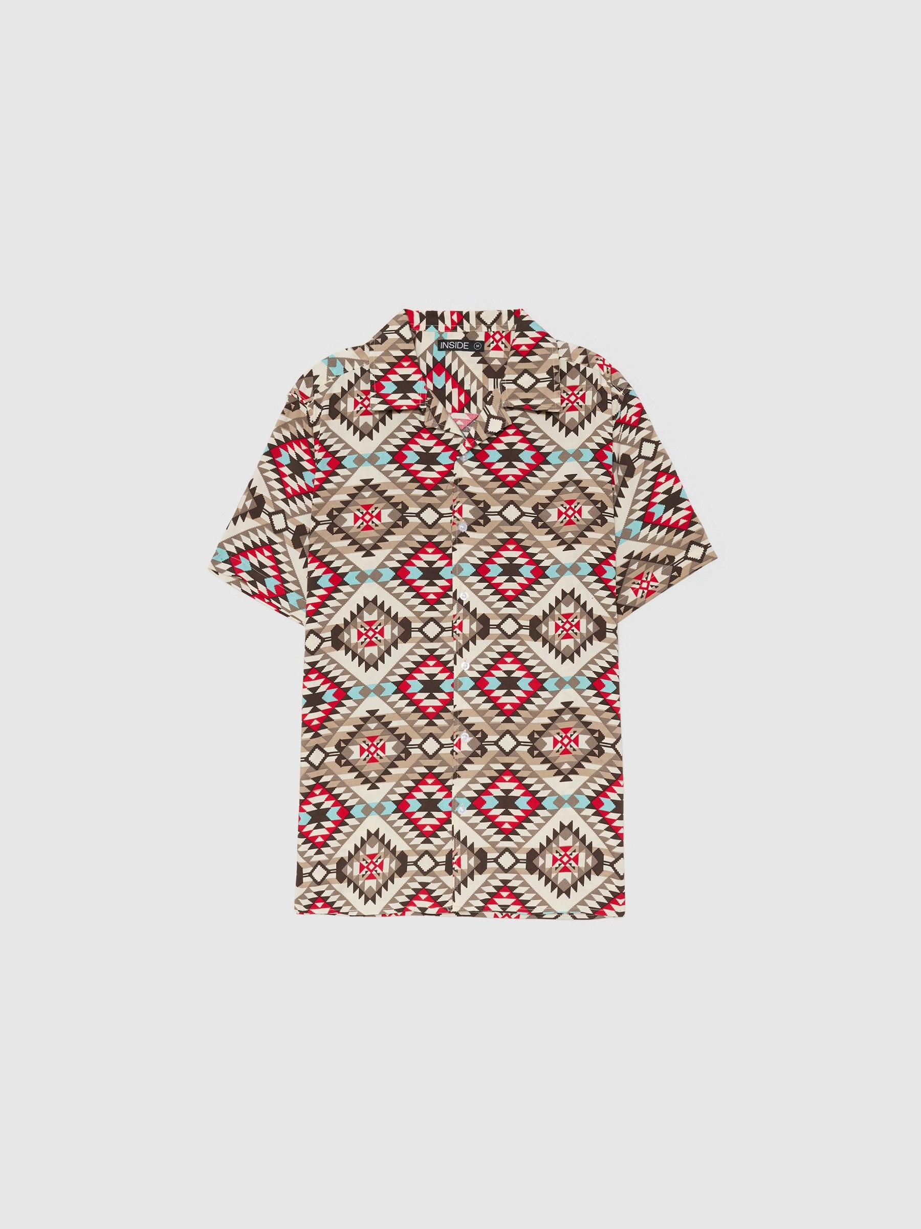 Camisa étnica allover beige vista media frontal