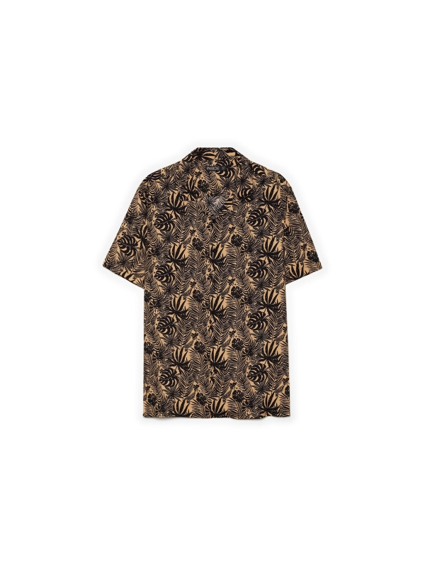  Tropical leaves shirt beige front view