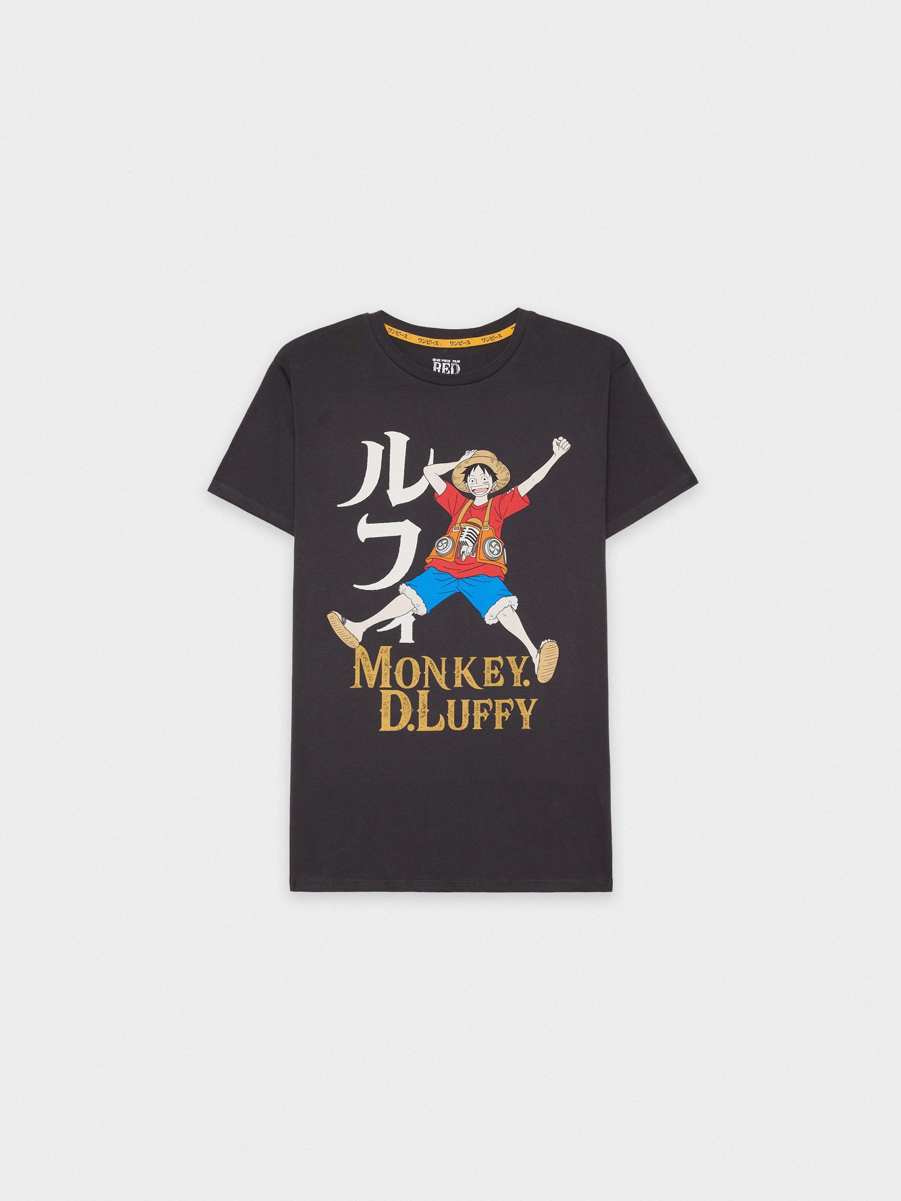 T-shirt Monkey D. Luffy cinza escuro vista meia frontal