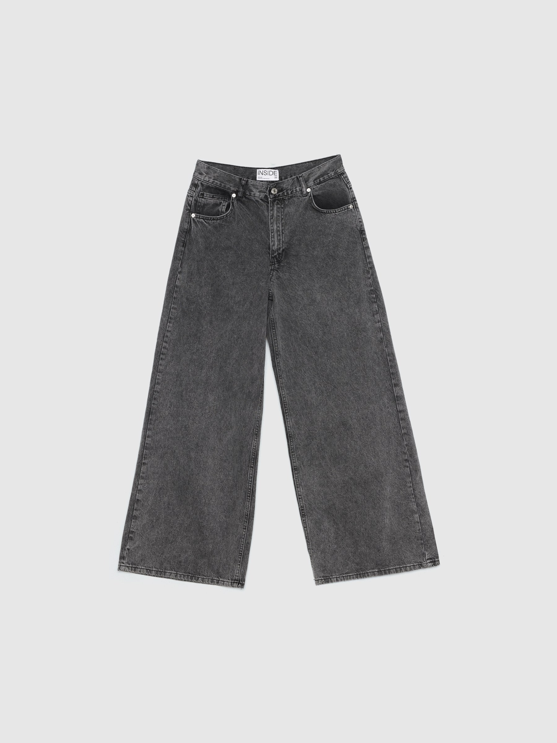 Wide leg grey jeans black general front view
