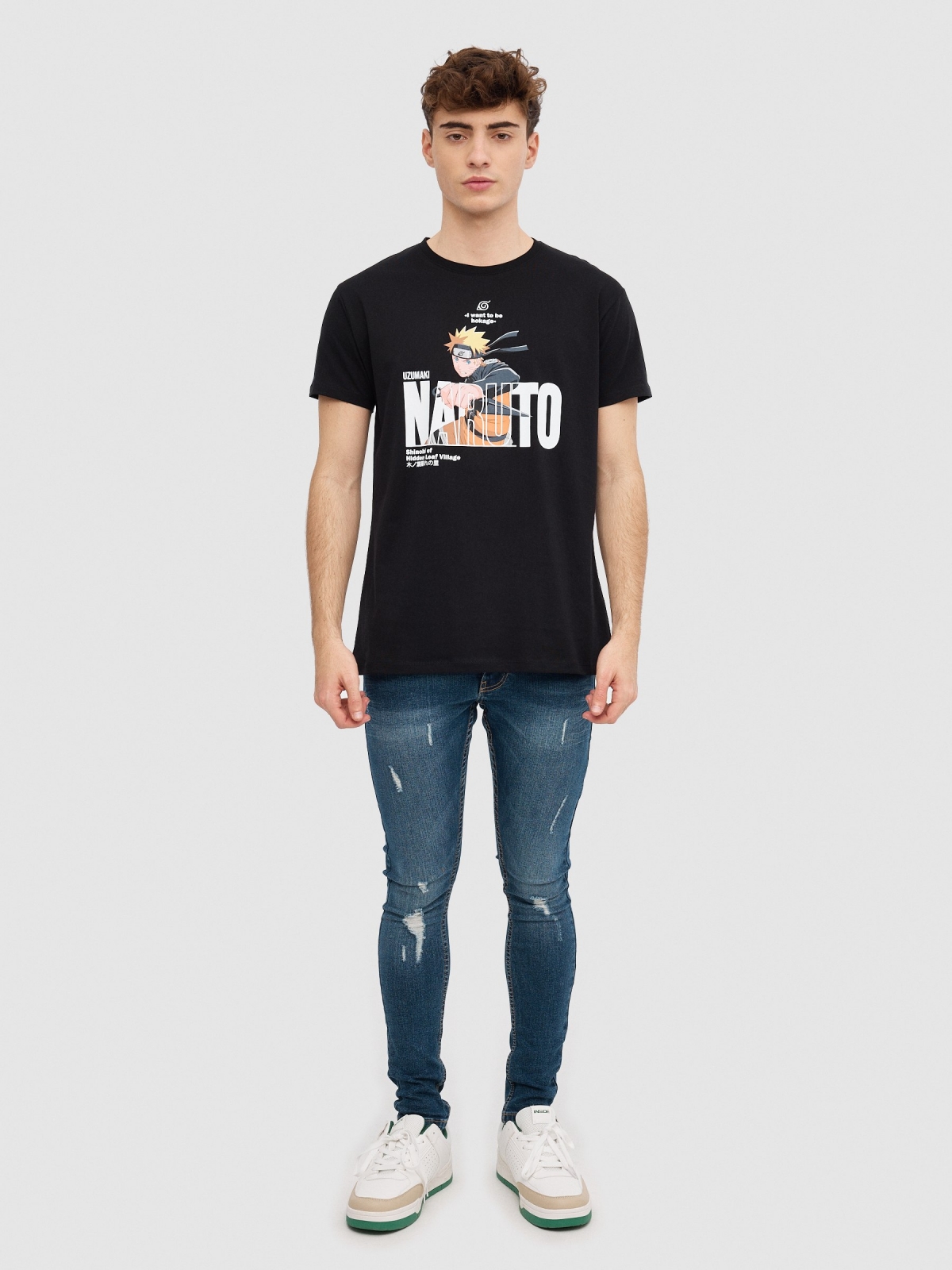 Naruto text T-shirt black general front view
