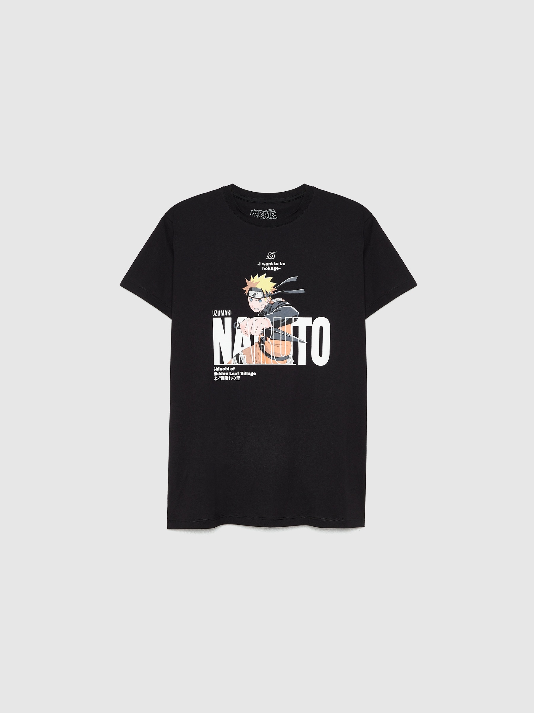 Camiseta Naruto texto negro vista media frontal
