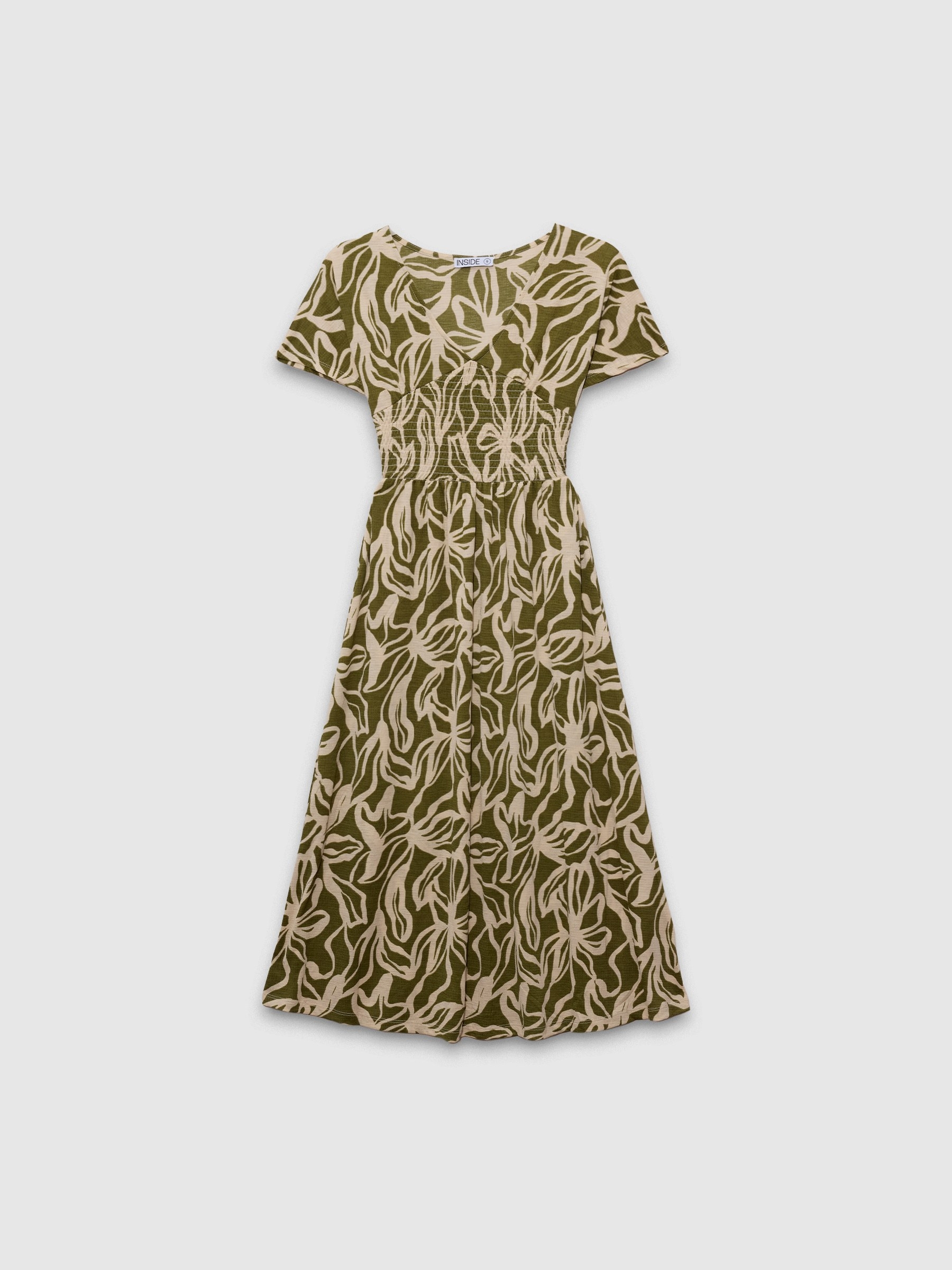 Printed midi dress green three-quarter front view