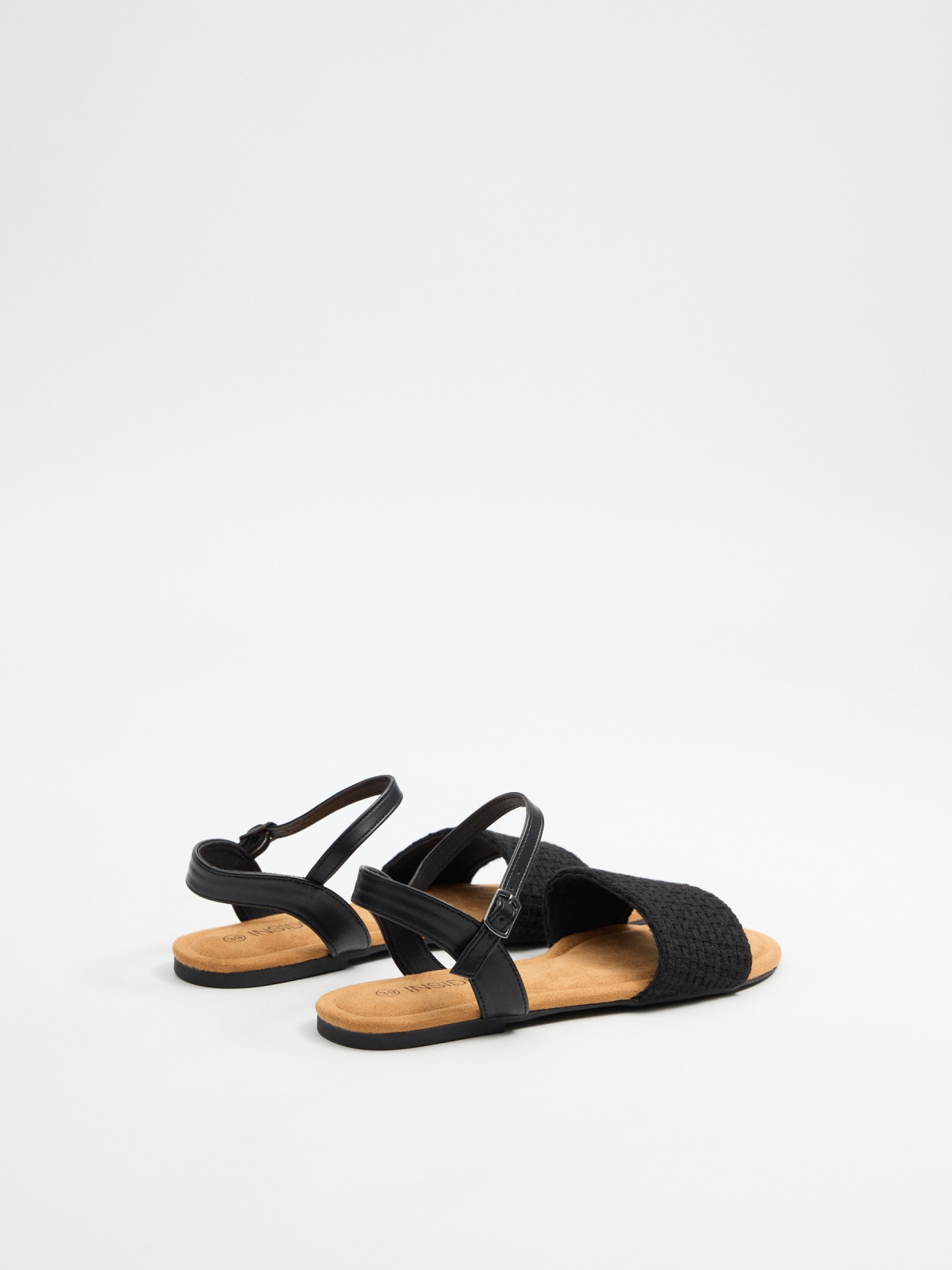 Black braided flat sandal black 45º back view