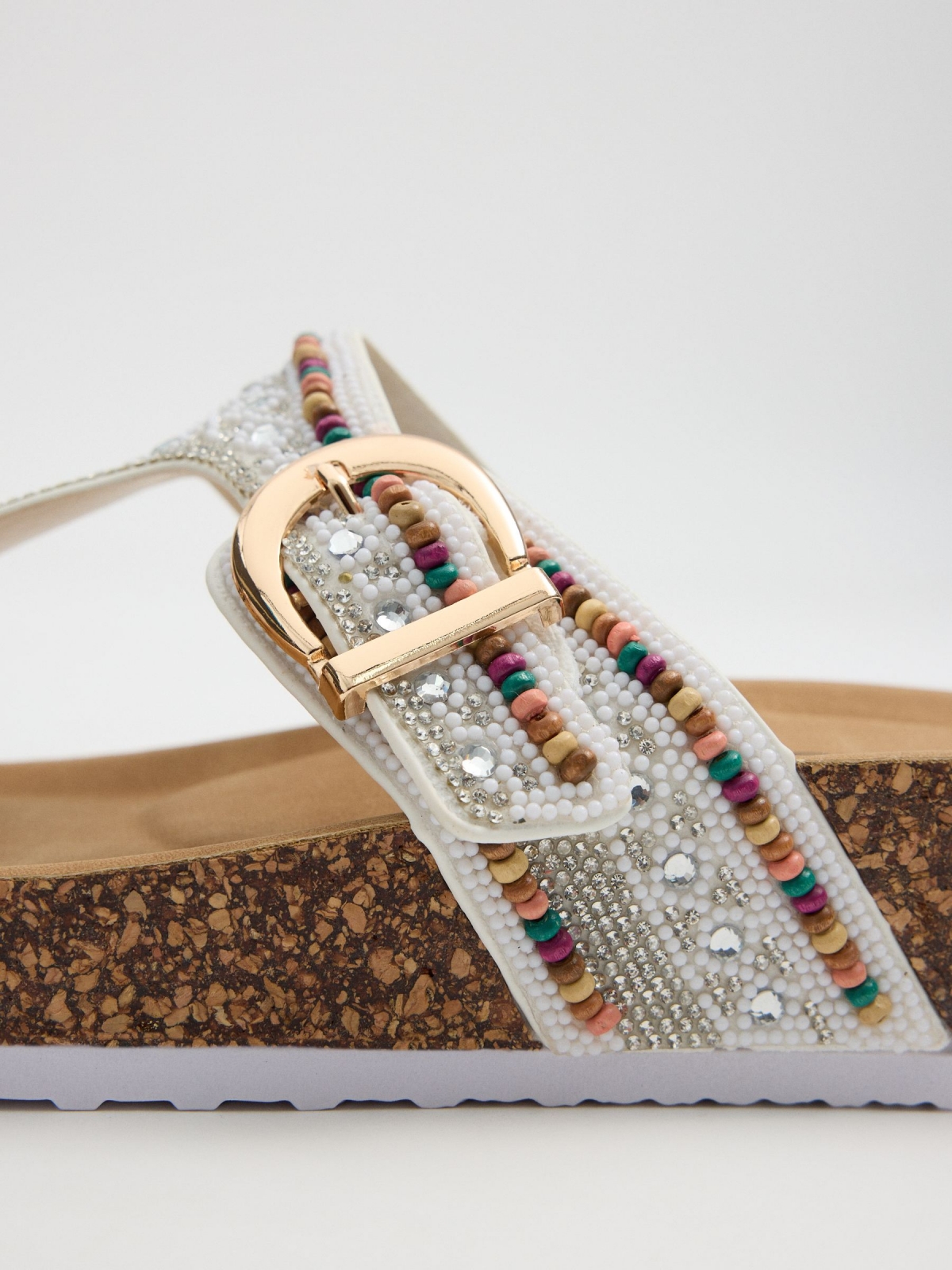 Wedge sandals with gemstones white detail view
