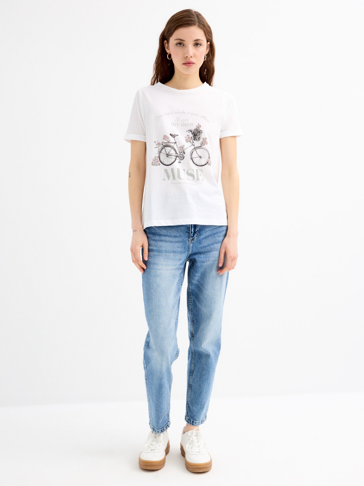 Camiseta de manga curta bicicleta branco vista geral frontal