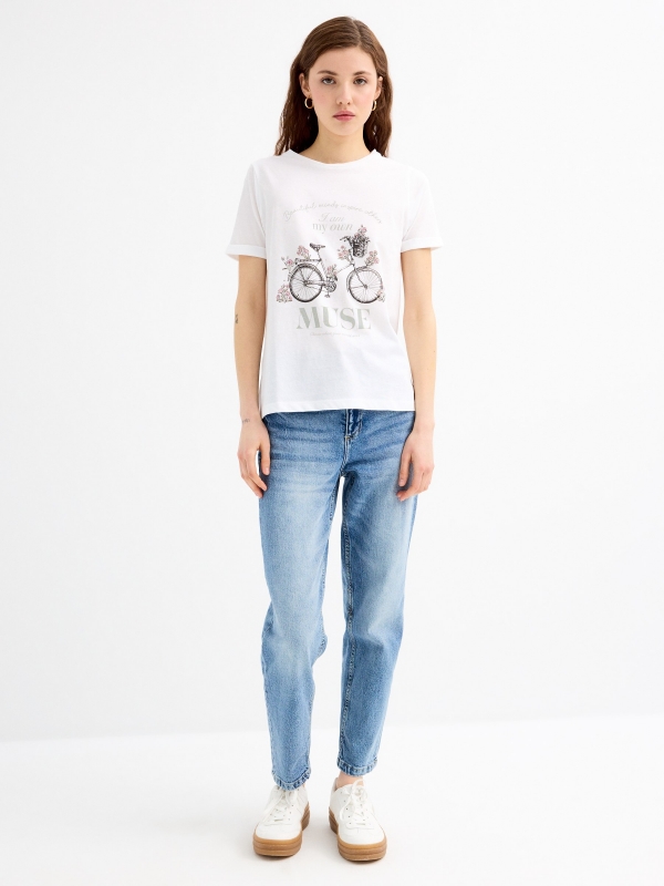 Camiseta de manga curta bicicleta branco vista geral frontal