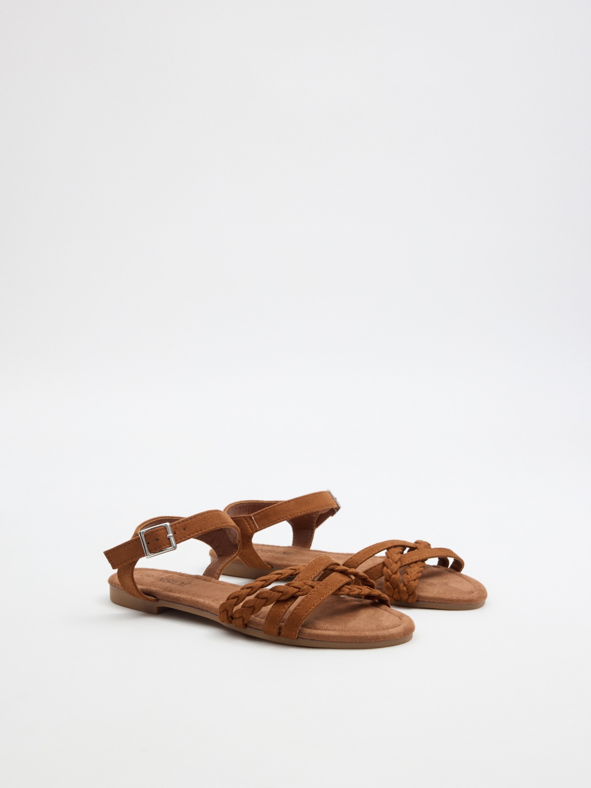 Brown braided strap sandal light brown 45º front view