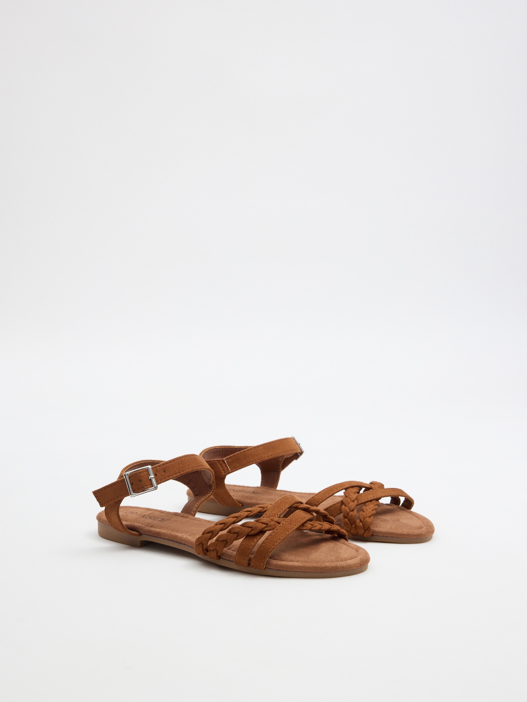 Brown braided strap sandal light brown