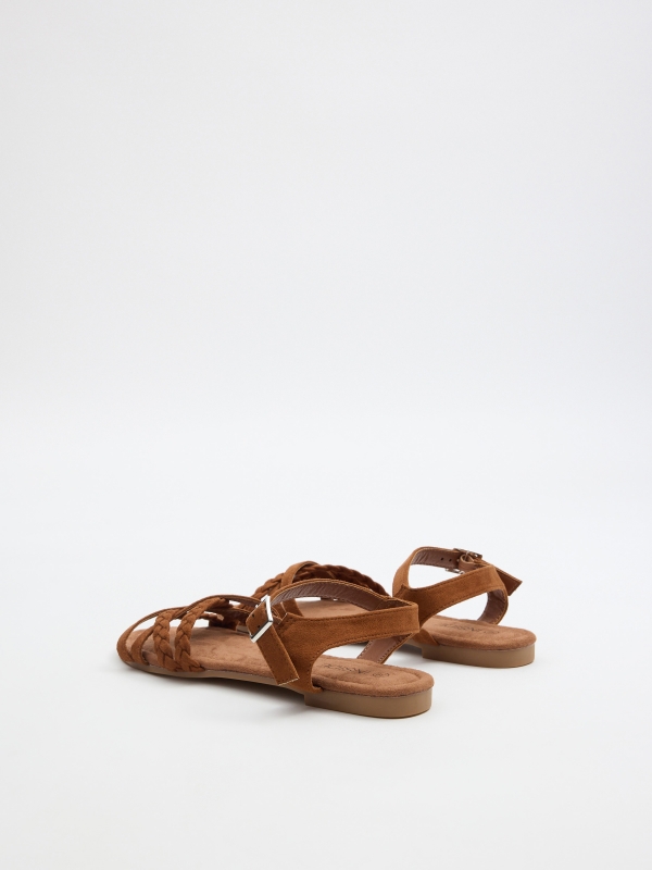 Brown braided strap sandal light brown 45º back view