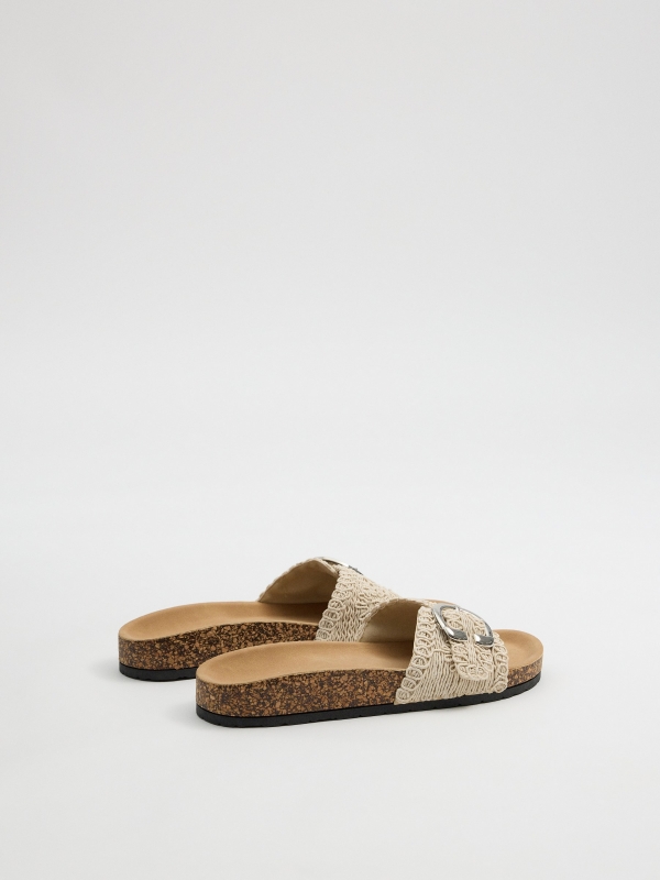 Embroidered slide sandal beige 45º back view