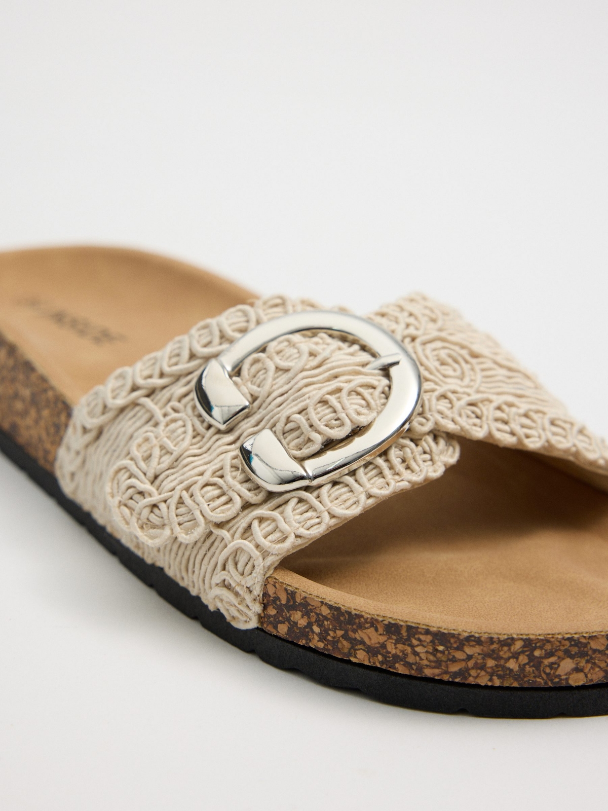 Embroidered slide sandal beige detail view