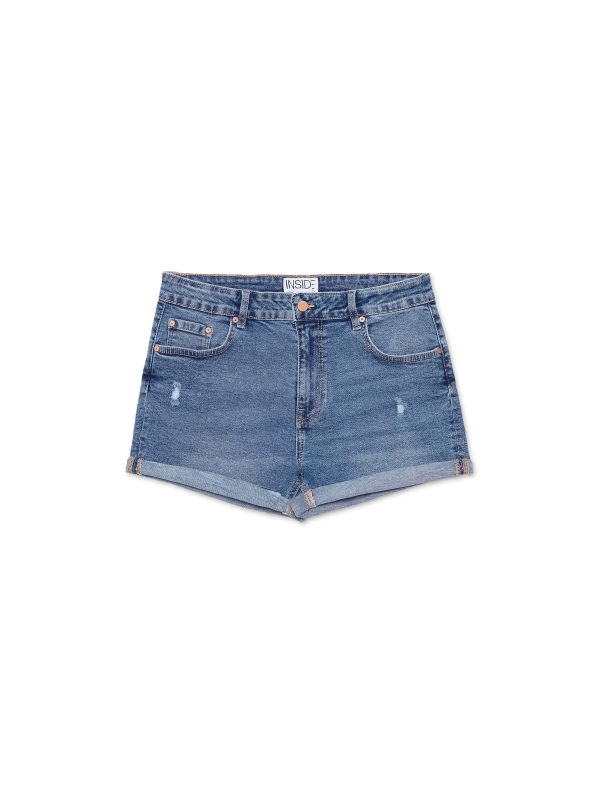 Shorts jeans cintura alta azul vista frontal