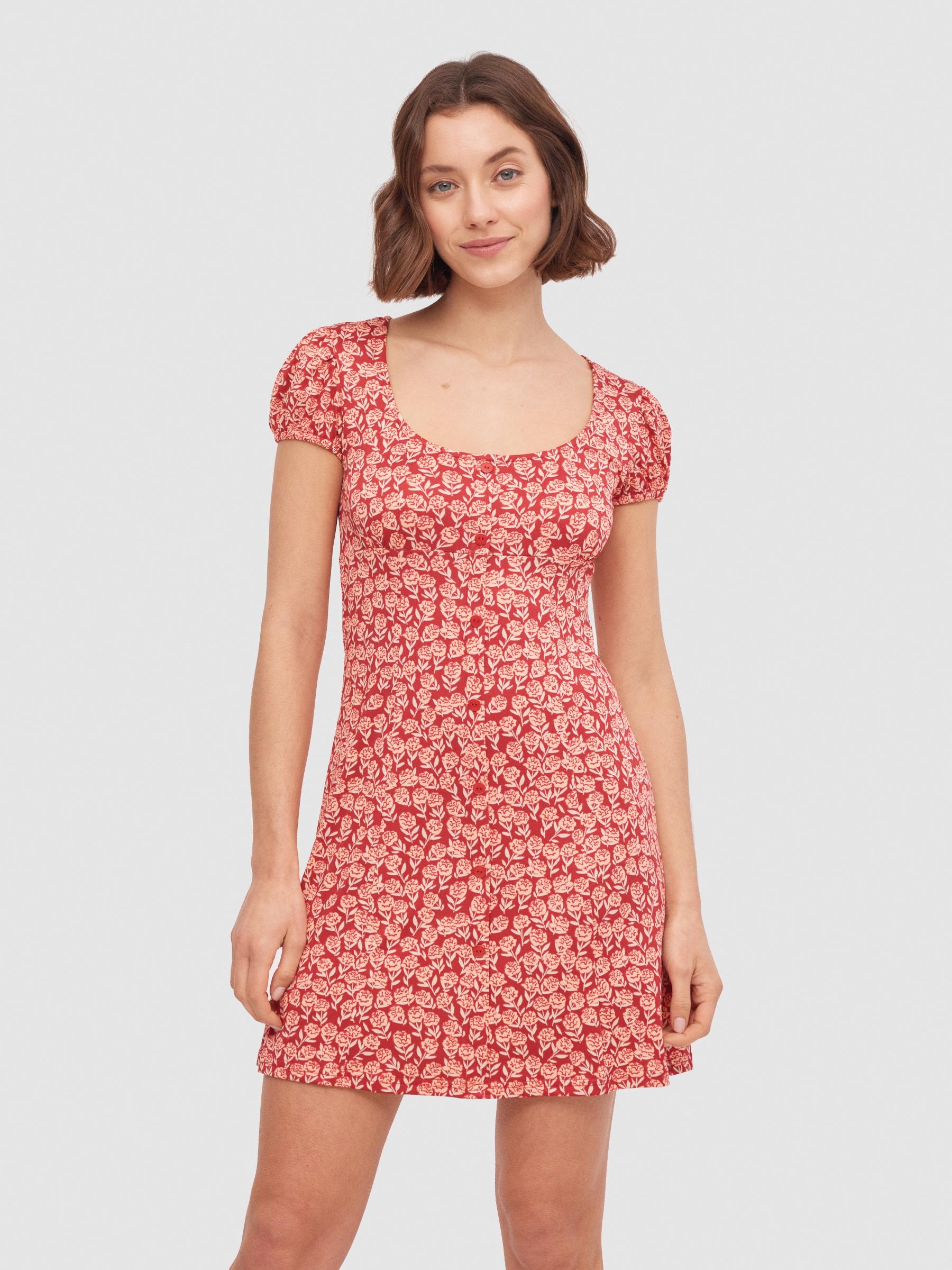 Vestido mini botões vermelho vista meia frontal