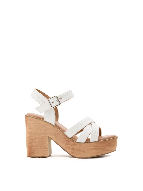 Wooden heel sandal white
