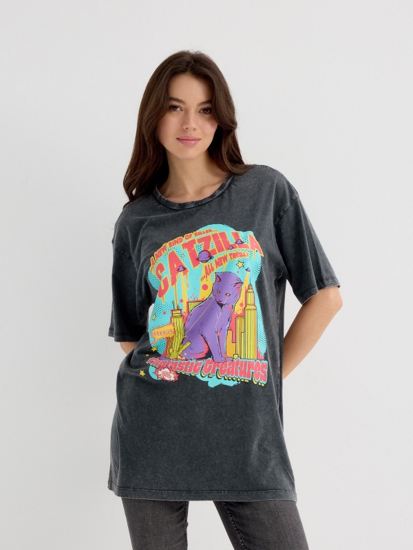 Oversize T-shirt CATZILLA dark grey middle front view