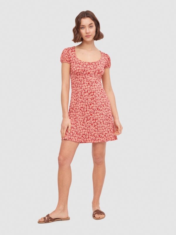 Vestido mini botões vermelho vista geral frontal