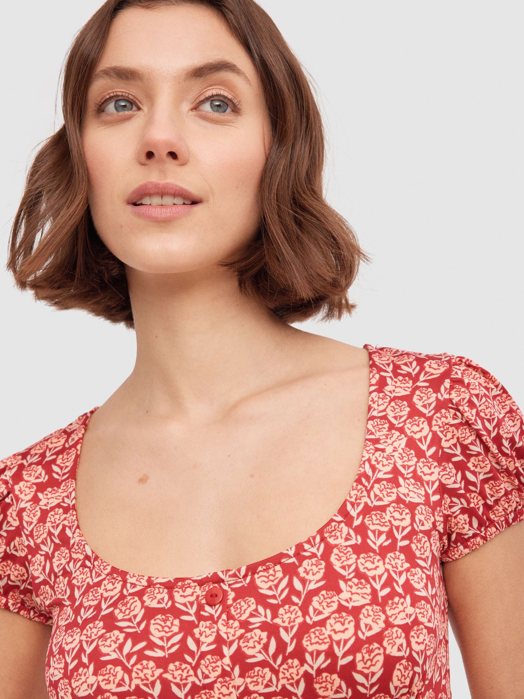 Mini button dress red middle front view