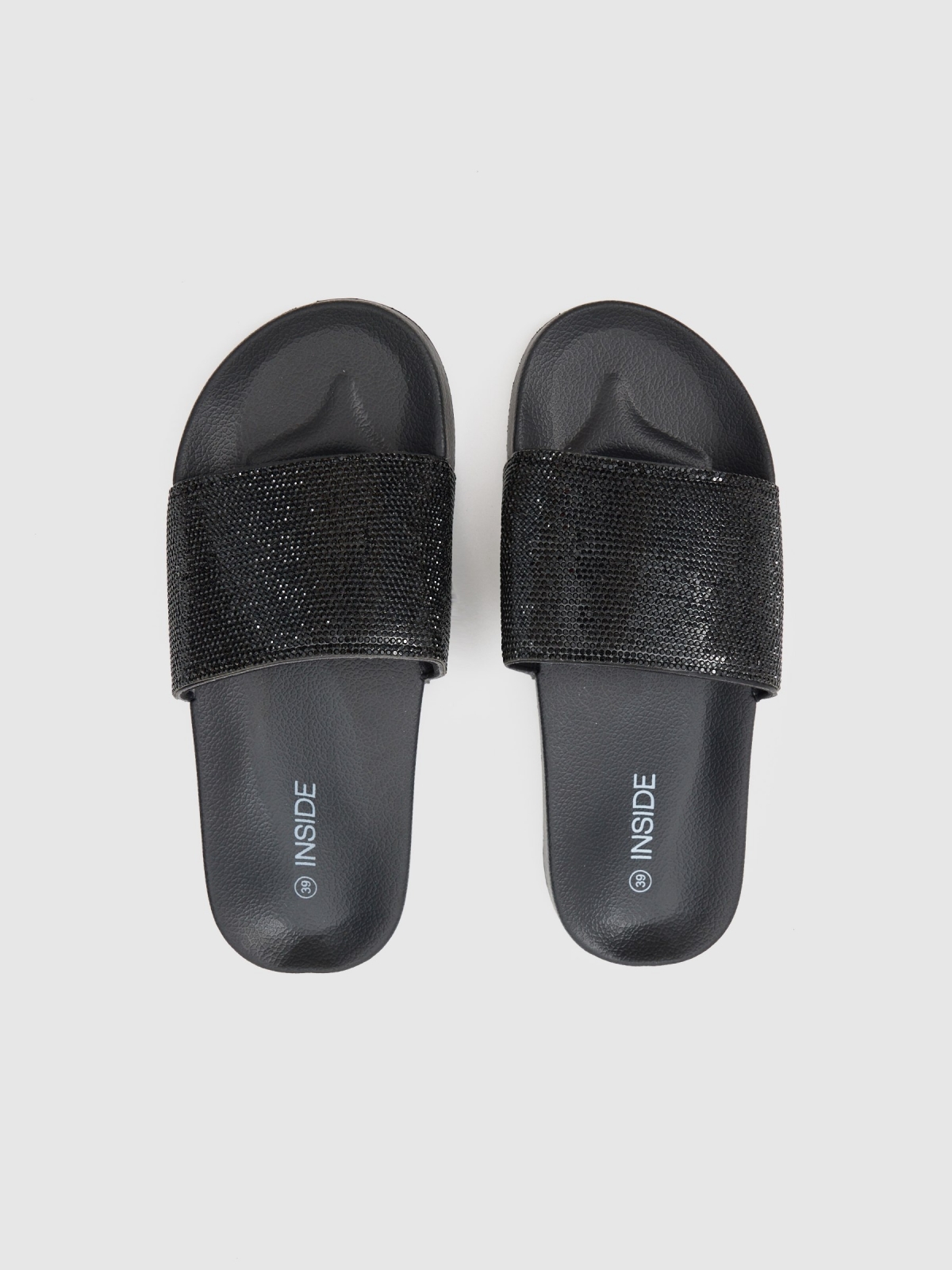 Strass flip flops black 45º back view