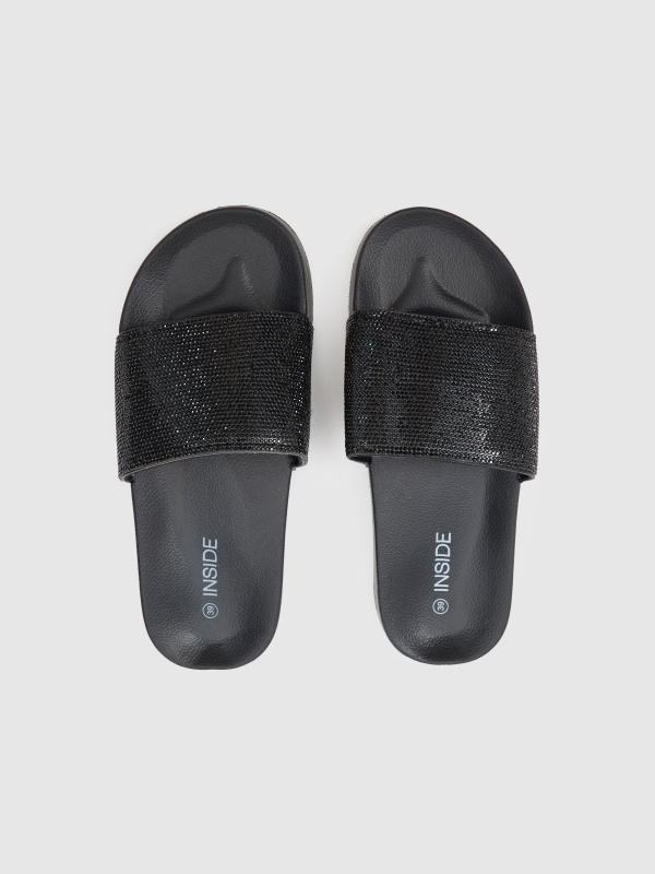 Strass flip flops black 45º back view