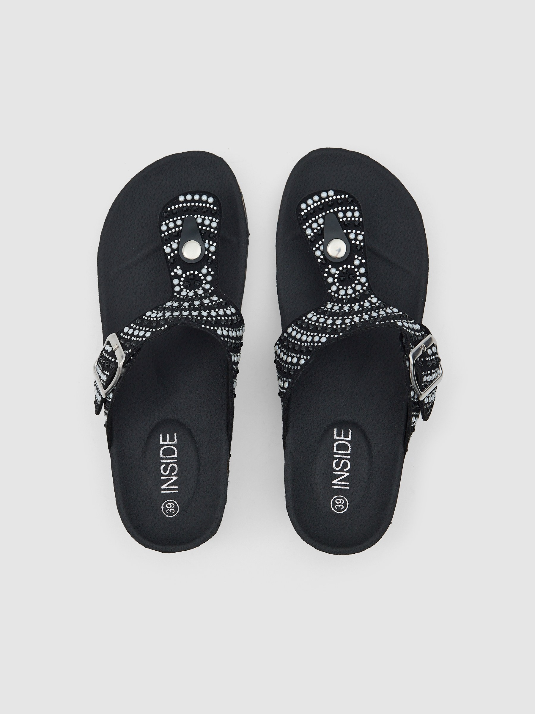 Strass wedge black/beige