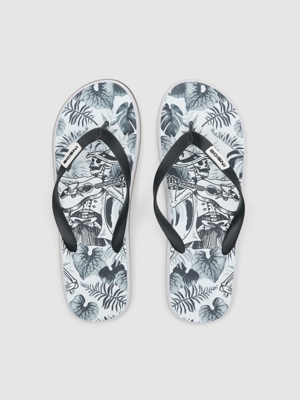 Skeleton flip flop black detail view