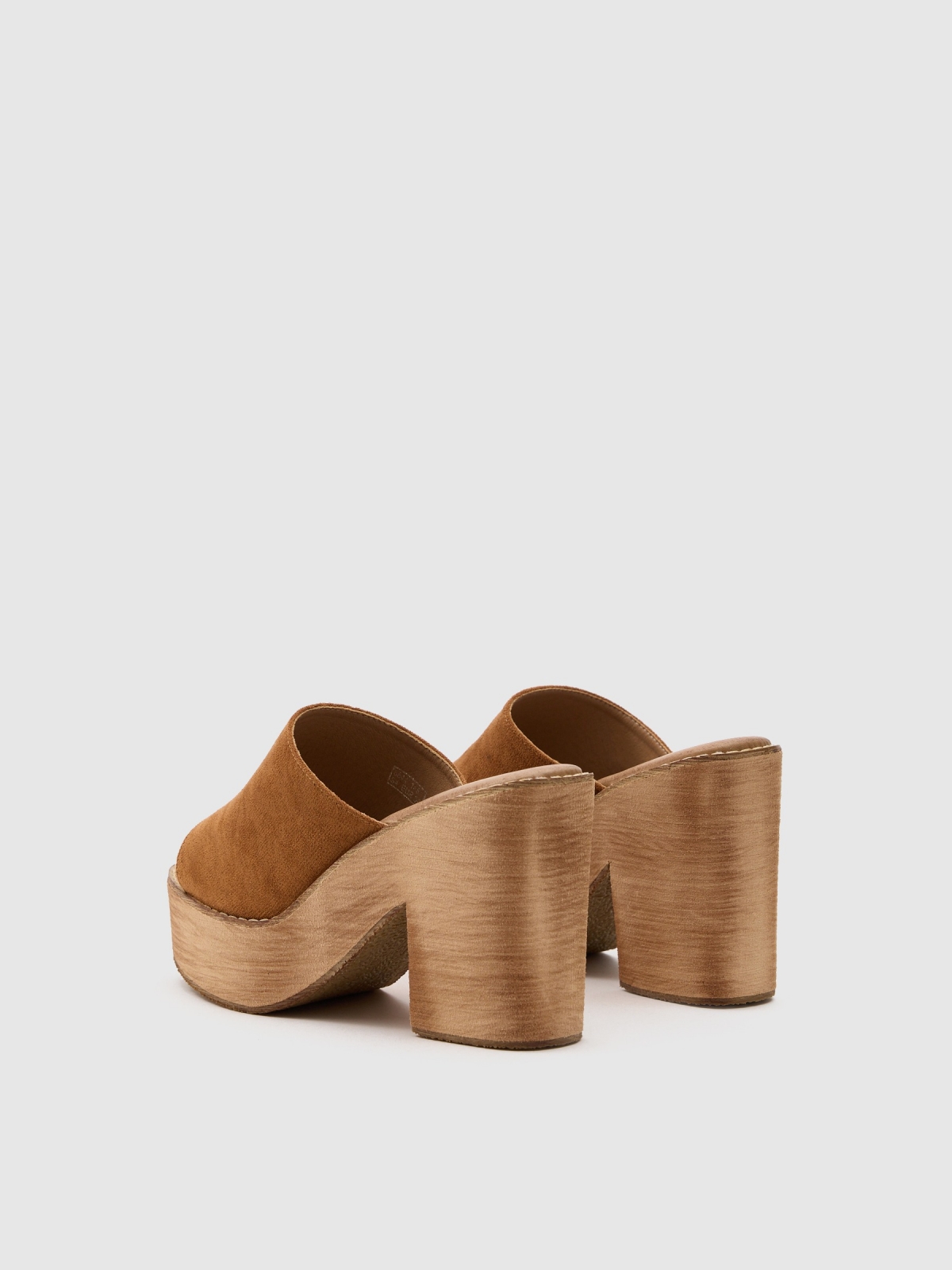 Wooden clog brown 45º back view