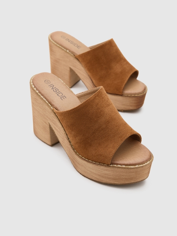 Wooden clog brown detail view