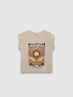 %Pto% Short sleeve t-shirt Find Your Balance taupe front view