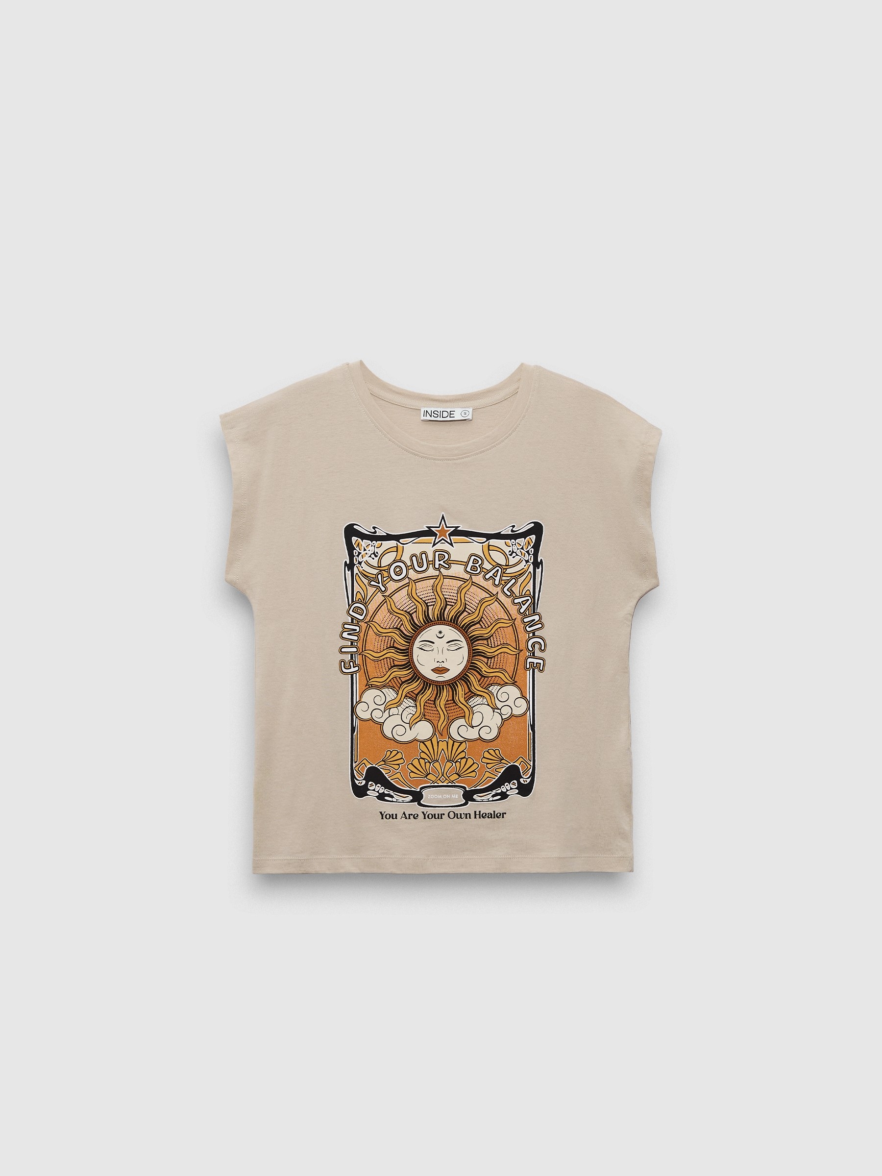 Camiseta de manga curta Encontre o Seu Equilíbrio taupe vista meia frontal