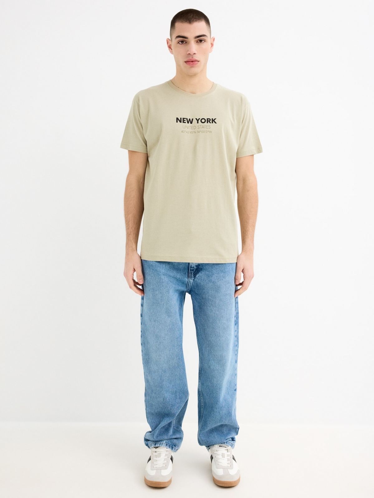 Camiseta de manga curta Nova Iorque verde acinzentado vista geral frontal