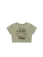 %Pto% Short sleeve crop top Time to Relax greyish green front view