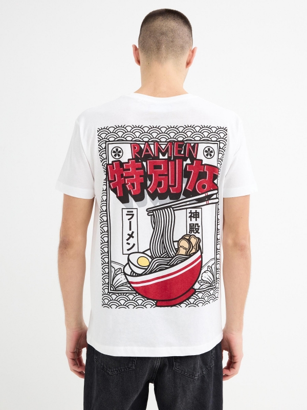 Camiseta manga corta Ramen blanco vista media trasera