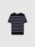 %Pto% Short sleeve striped knit shirt navy front view